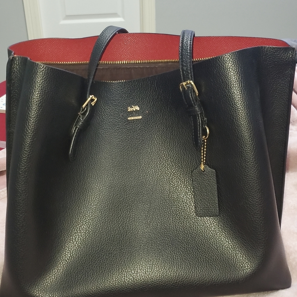 Coach Black and Red Classic Tote Bag